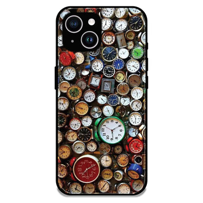 Retro Timepiece Pattern - Glossy Metal Silicone Case For Apple iPhone 14 Plus
