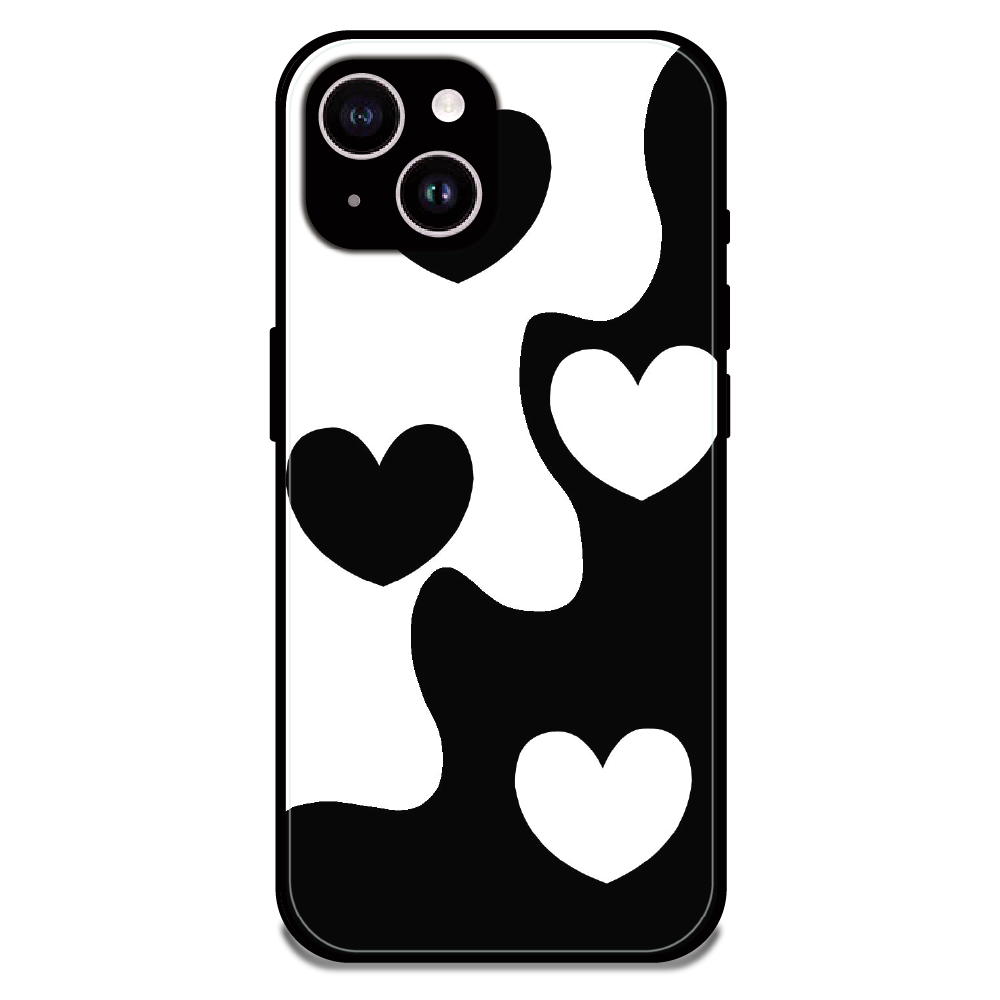 Monochrome Heart Flow - Glossy Metal Silicone Case For Apple iPhone 14 Plus