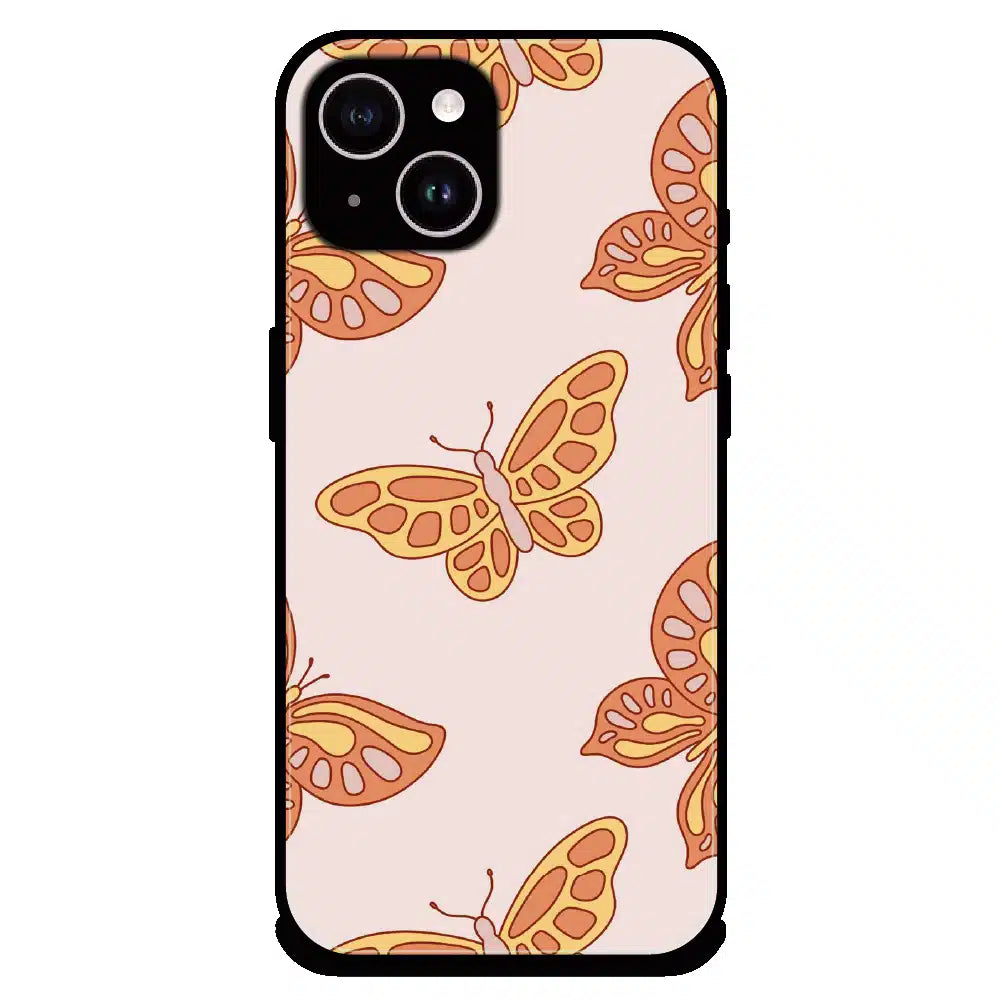 Soft Peach Butterfly Pattern - Glossy Metal Silicone Case For Apple iPhone 14 Plus