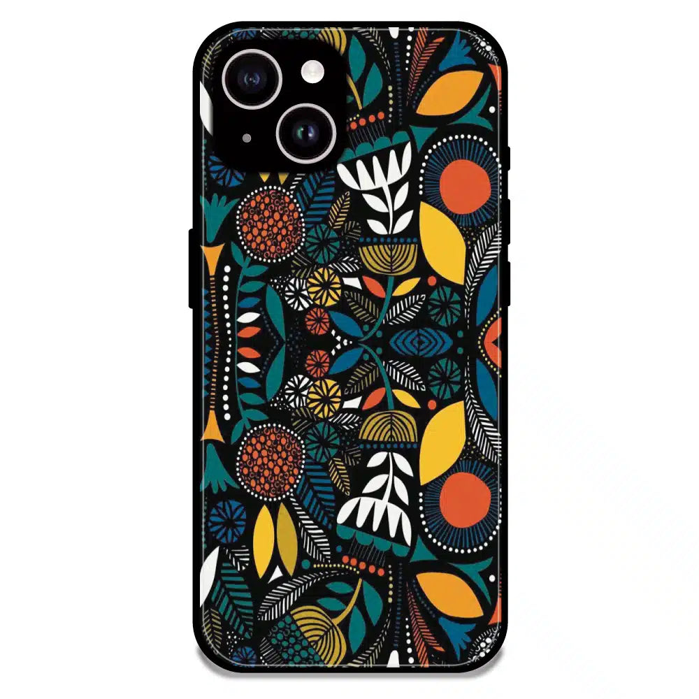 Folk Floral Night Garden - Glossy Metal Silicone Case For Apple iPhone 14 Plus