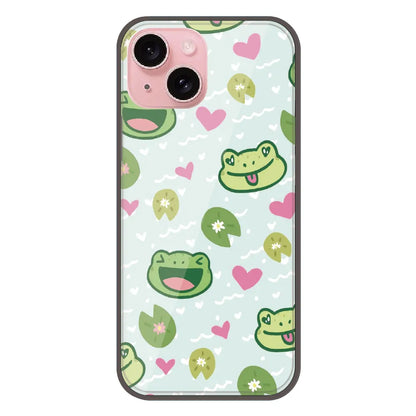 Cute Frog & Heart Pattern - Printed Silicone Case For Apple iPhone 14 Plus