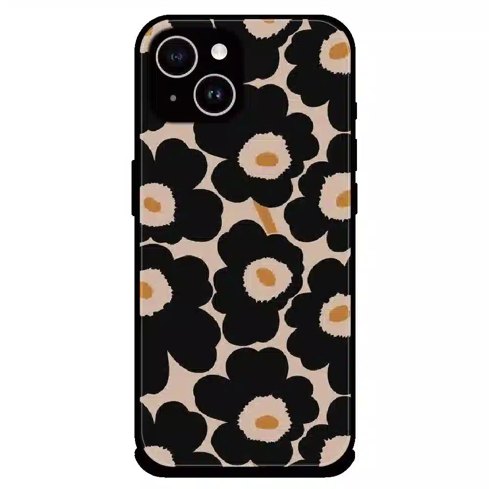 Bold Black Daisy Bloom - Glossy Metal Silicone Case For Apple iPhone 14 Plus