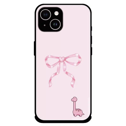 Cute Pink Dino Bow - Glossy Metal Silicone Case For Apple iPhone 14 Plus