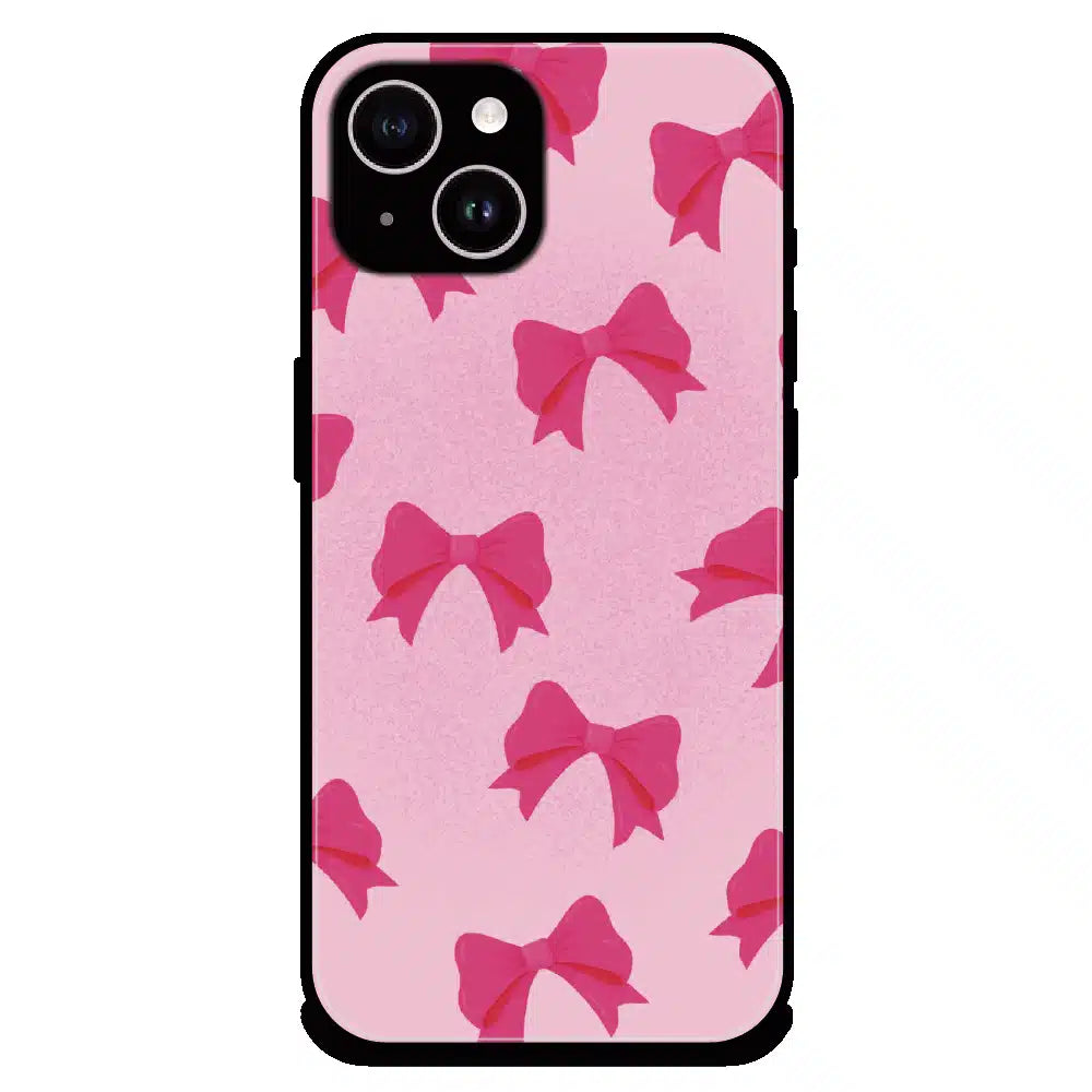 Pink Bow Aesthetic Pattern - Glossy Metal Silicone Case For Apple iPhone 14 Plus