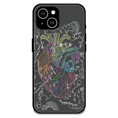 Anatomical Heart Line Art - Glossy Metal Silicone Case For Apple iPhone 14 Plus