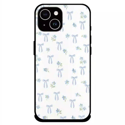 Soft Blue Bow Floral - Glossy Metal Silicone Case For Apple iPhone 14 Plus
