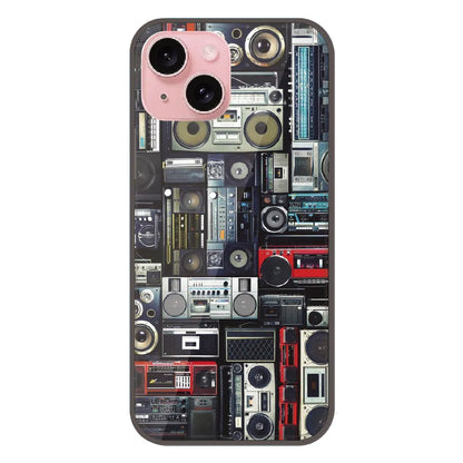 Retro Boombox Music Pattern - Printed Silicone Case For Apple iPhone 14 Plus