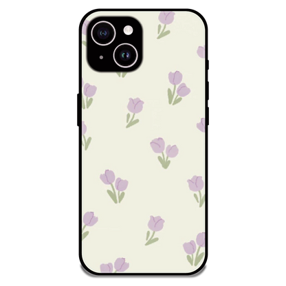 Minimal Tulip Pattern - Glossy Metal Silicone Case For Apple iPhone 14 Plus