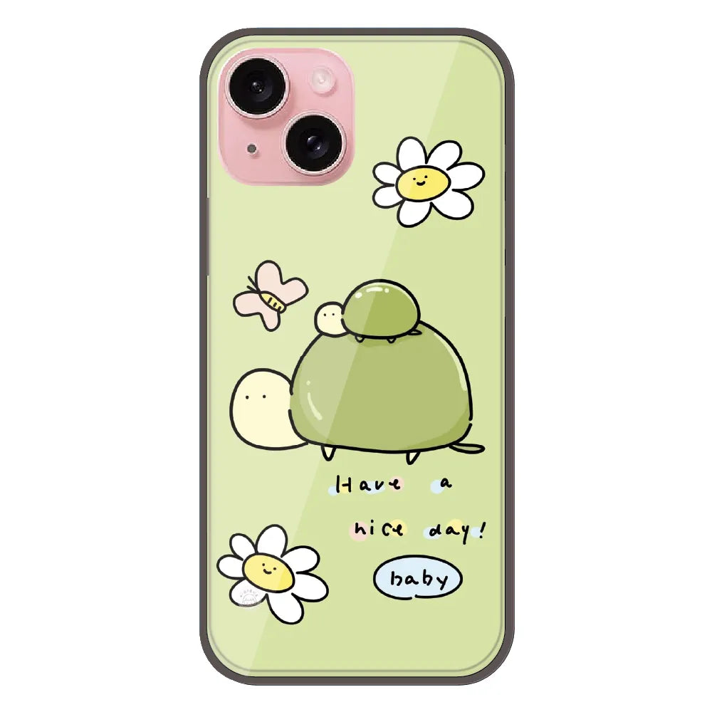 Cute Turtle & Daisy “Have a Nice Day” - Printed Silicone Case For Apple iPhone 14 Plus