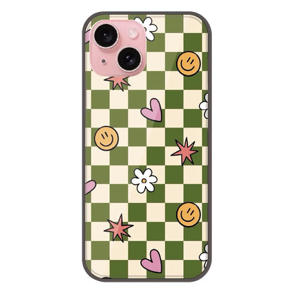 Checkerboard Smile Daisy Heart - Printed Silicone Case For Apple iPhone 14 Plus