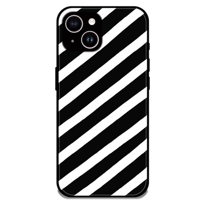 Monochrome Diagonal Stripe - Glossy Metal Silicone Case For Apple iPhone 14 Plus