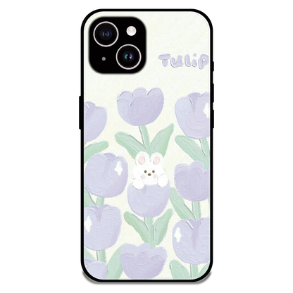 Cute Bunny Tulip - Glossy Metal Silicone Case For Apple iPhone 14 Plus