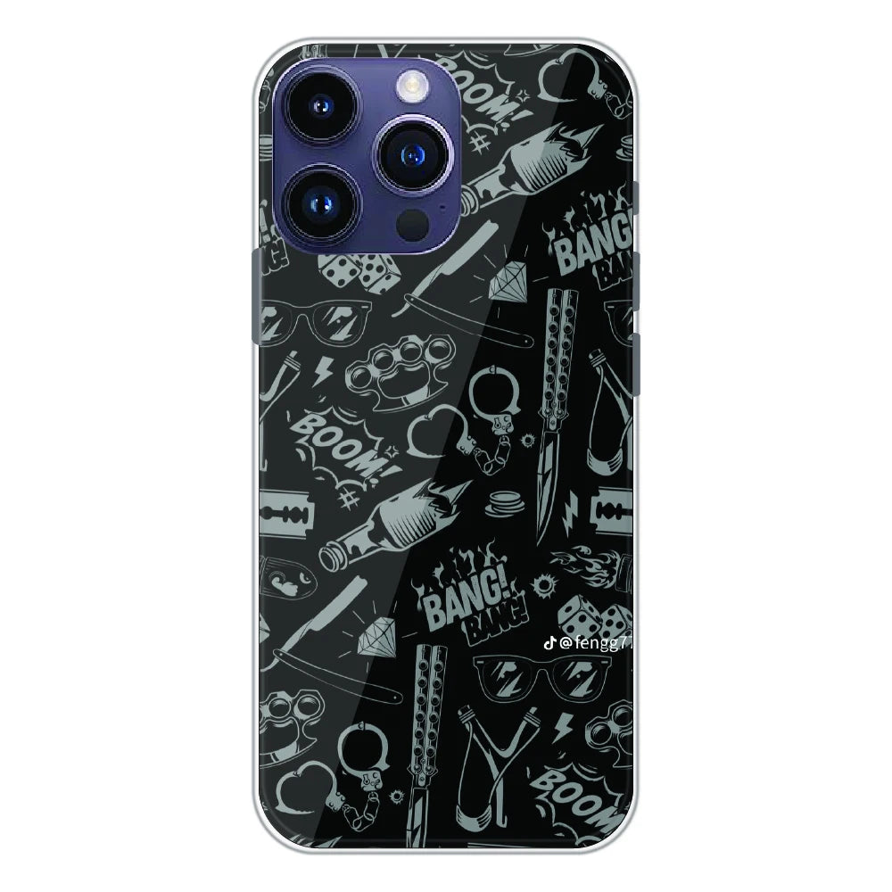 Black Graphic Street Art - Printed Silicone Case For Apple iPhone 14 Pro