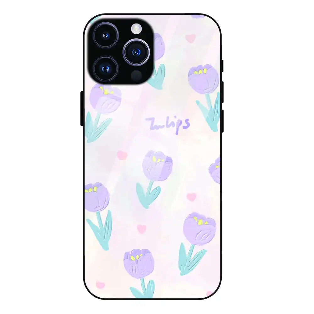 Pastel Tulip Floral - Glass Case For Apple iPhone 14 Pro