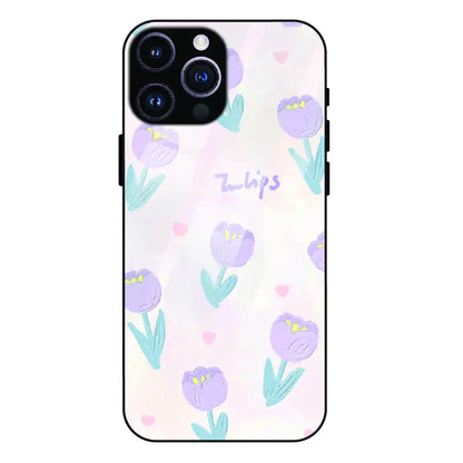 Pastel Tulip Floral - Glass Case For Apple iPhone 14 Pro