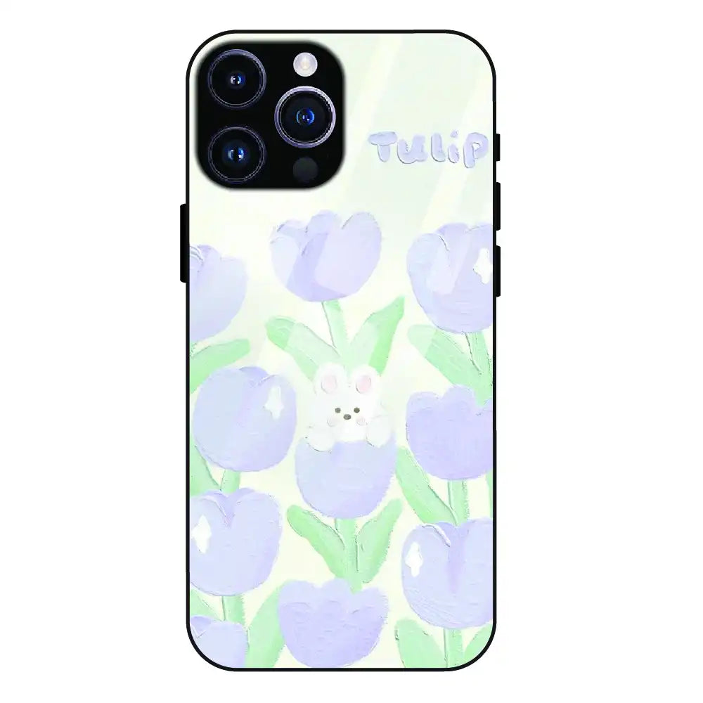Cute Bunny Tulip - Glass Case For Apple iPhone 14 Pro