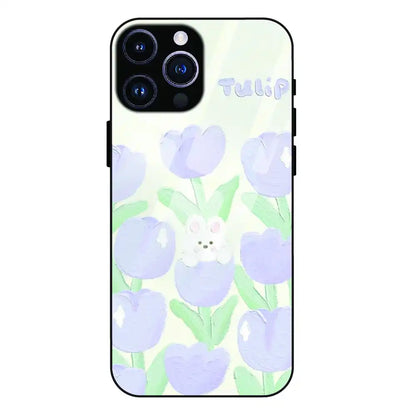 Cute Bunny Tulip - Glass Case For Apple iPhone 14 Pro