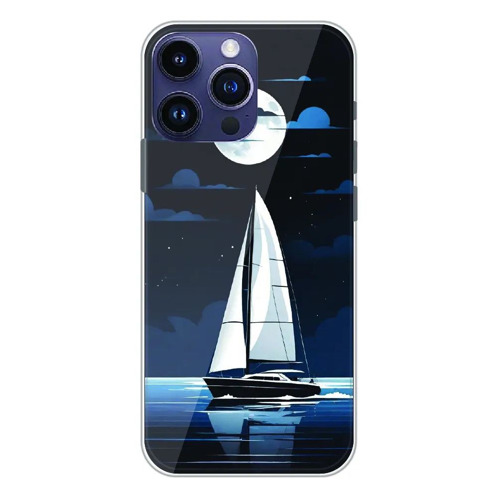 Moonlight Sailboat - Printed Silicone Case For Apple iPhone 14 Pro