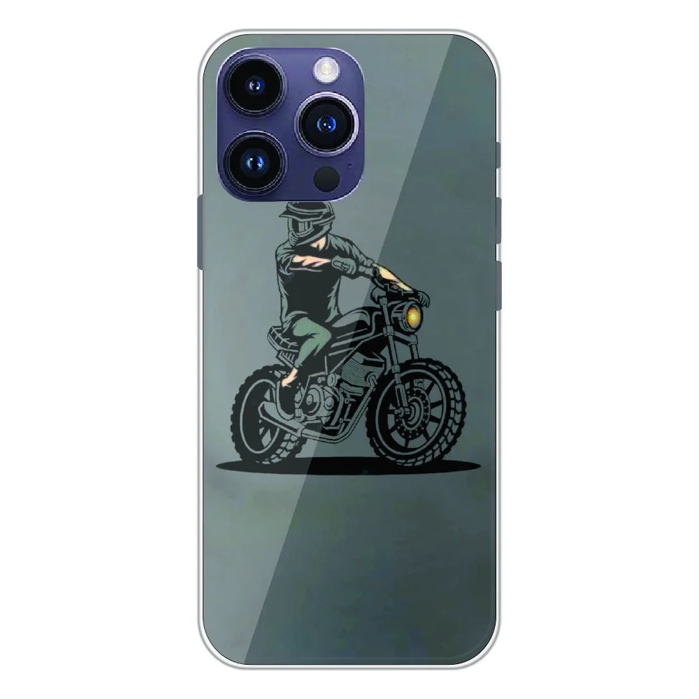 Vintage Biker Rider Art - Printed Silicone Case For Apple iPhone 14 Pro
