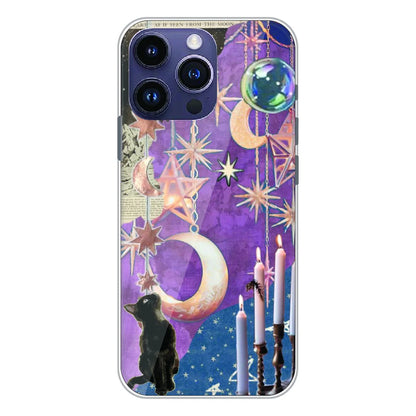 Celestial Moon Cat Art - Printed Silicone Case For Apple iPhone 14 Pro