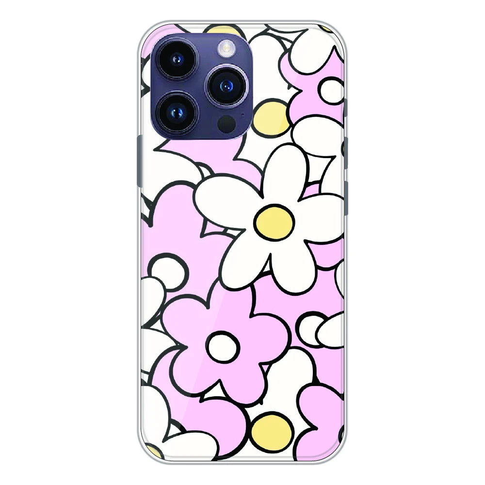 Pink Daisy Floral Pop - Printed Silicone Case For Apple iPhone 14 Pro