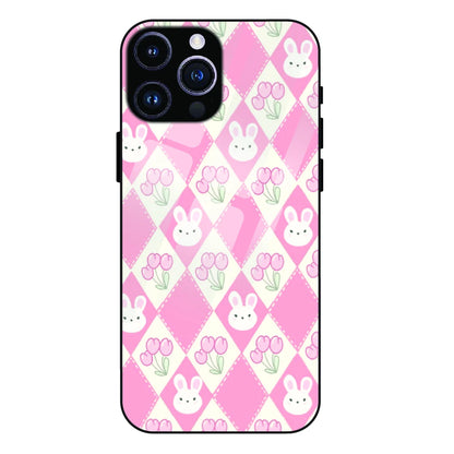 Pink Bunny Argyle - Glass Case For Apple iPhone 14 Pro