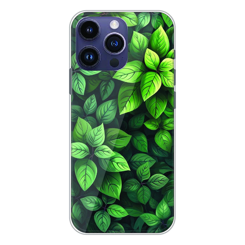 Lush Green Leaf Pattern - Printed Silicone Case For Apple iPhone 14 Pro