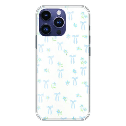 Soft Blue Bow Floral - Printed Silicone Case For Apple iPhone 14 Pro