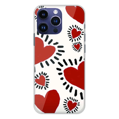 Red Heart Doodle Art - Printed Silicone Case For Apple iPhone 14 Pro