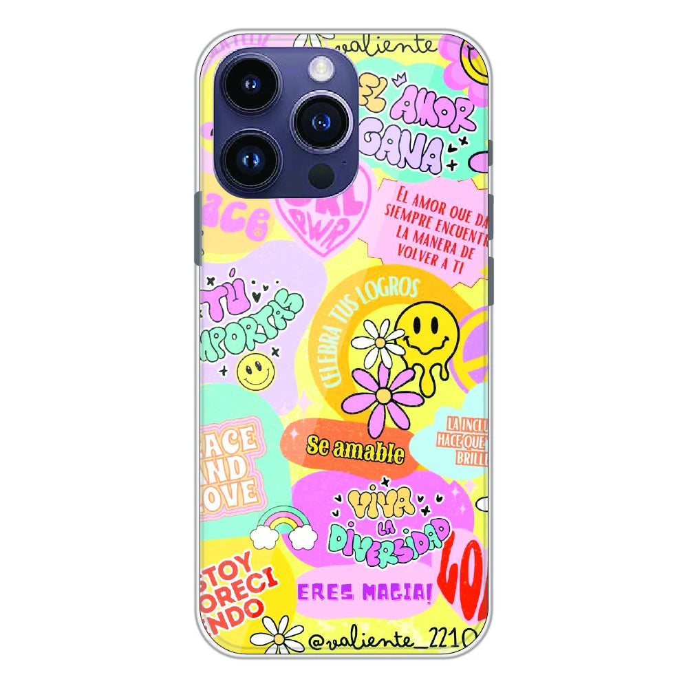 Colorful Amor Positivity Collage - Printed Silicone Case For Apple iPhone 14 Pro