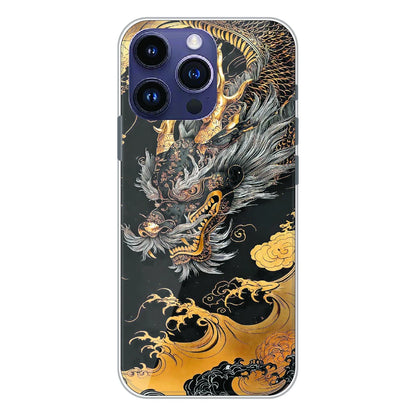 Golden Dragon Japanese Art - Printed Silicone Case For Apple iPhone 14 Pro