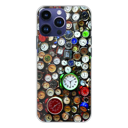 Retro Timepiece Pattern - Printed Silicone Case For Apple iPhone 14 Pro