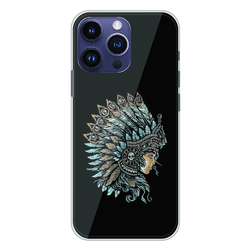 Tribal Warrior Feather Headdress - Printed Silicone Case For Apple iPhone 14 Pro