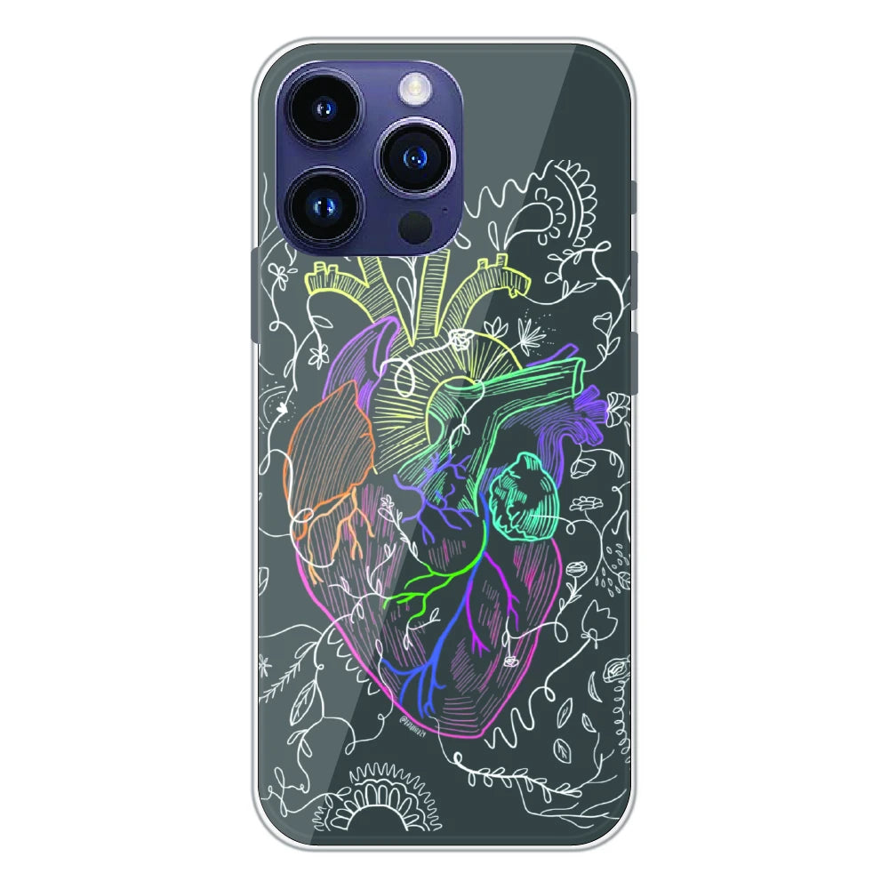 Anatomical Heart Line Art - Printed Silicone Case For Apple iPhone 14 Pro