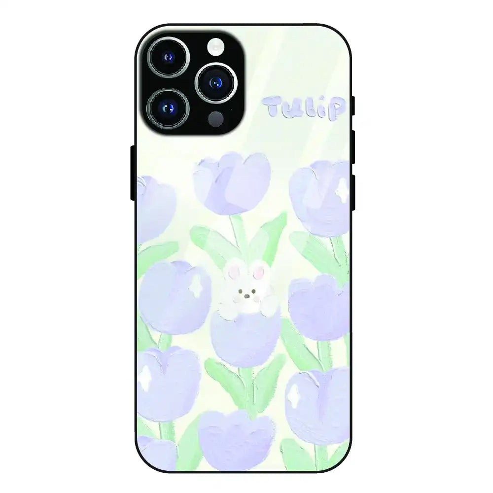 Cute Bunny Tulip - Glass Case For Apple iPhone 14 Pro Max