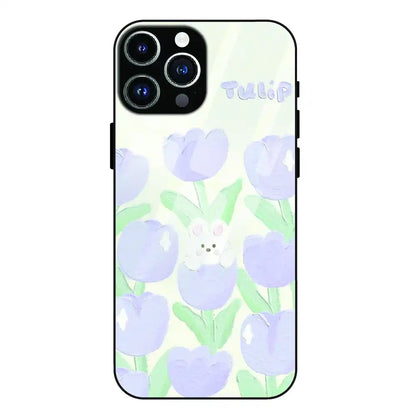 Cute Bunny Tulip - Glass Case For Apple iPhone 14 Pro Max
