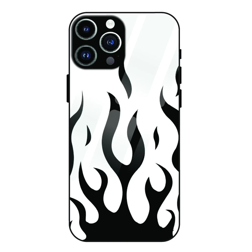 Monochrome Flame Art - Glass Case For Apple iPhone 14 Pro Max