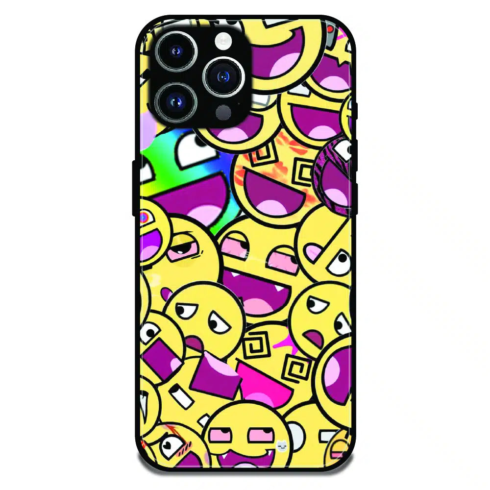 Emoji Chaos Pop Art - Glossy Metal Silicone Case For Apple iPhone 14 Pro Max