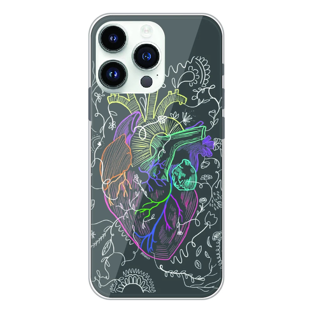 Anatomical Heart Line Art - Printed Silicone Case For Apple iPhone 14 Pro Max