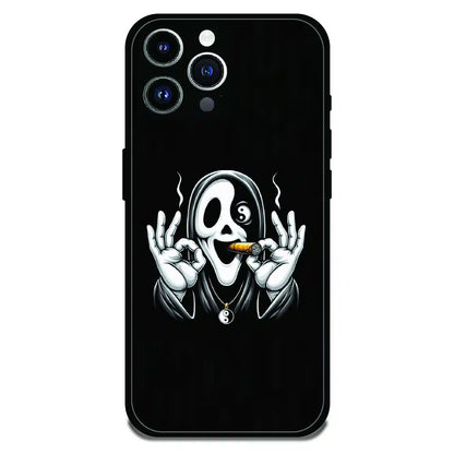Smoky Skull Chill - Glossy Metal Silicone Case For Apple iPhone 14 Pro Max