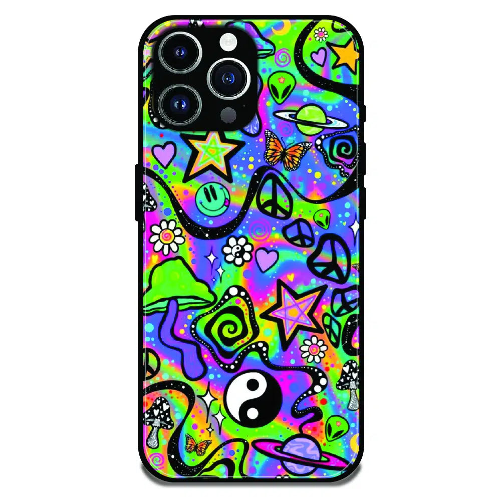 Psychedelic Rainbow Doodle - Glossy Metal Silicone Case For Apple iPhone 14 Pro Max