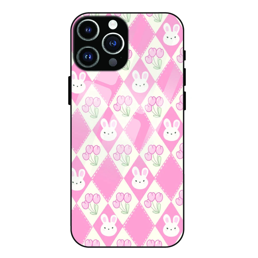 Pink Bunny Argyle - Glass Case For Apple iPhone 14 Pro Max