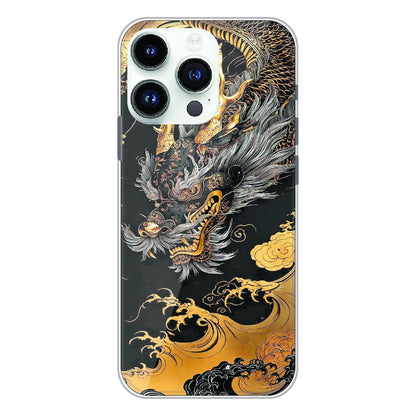 Golden Dragon Japanese Art - Printed Silicone Case For Apple iPhone 14 Pro Max