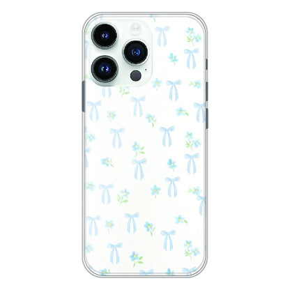Soft Blue Bow Floral - Printed Silicone Case For Apple iPhone 14 Pro Max