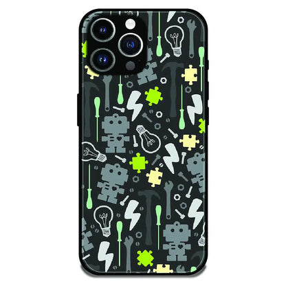 Robot Tools Pattern - Glossy Metal Silicone Case For Apple iPhone 14 Pro Max