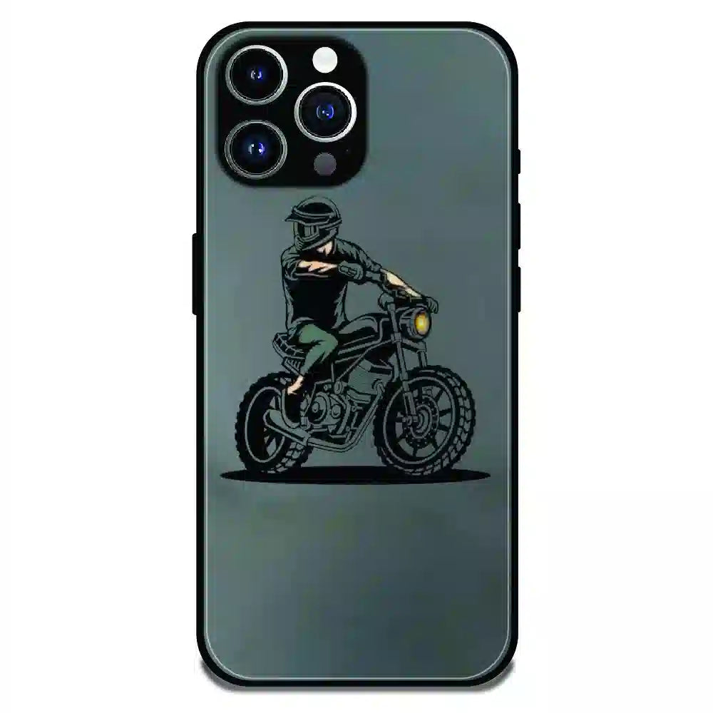 Vintage Biker Rider Art - Glossy Metal Silicone Case For Apple iPhone 14 Pro Max