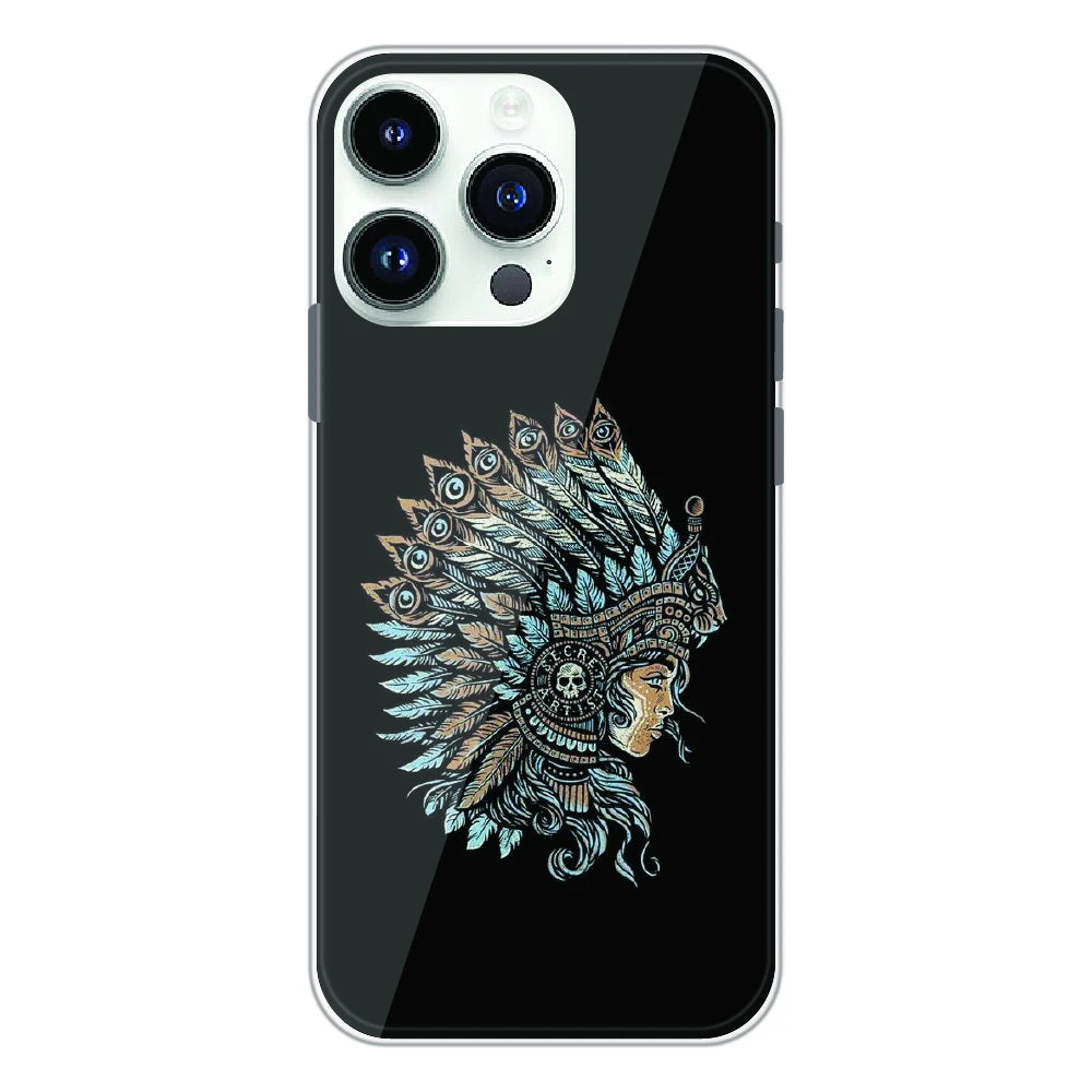 Tribal Warrior Feather Headdress - Printed Silicone Case For Apple iPhone 14 Pro Max