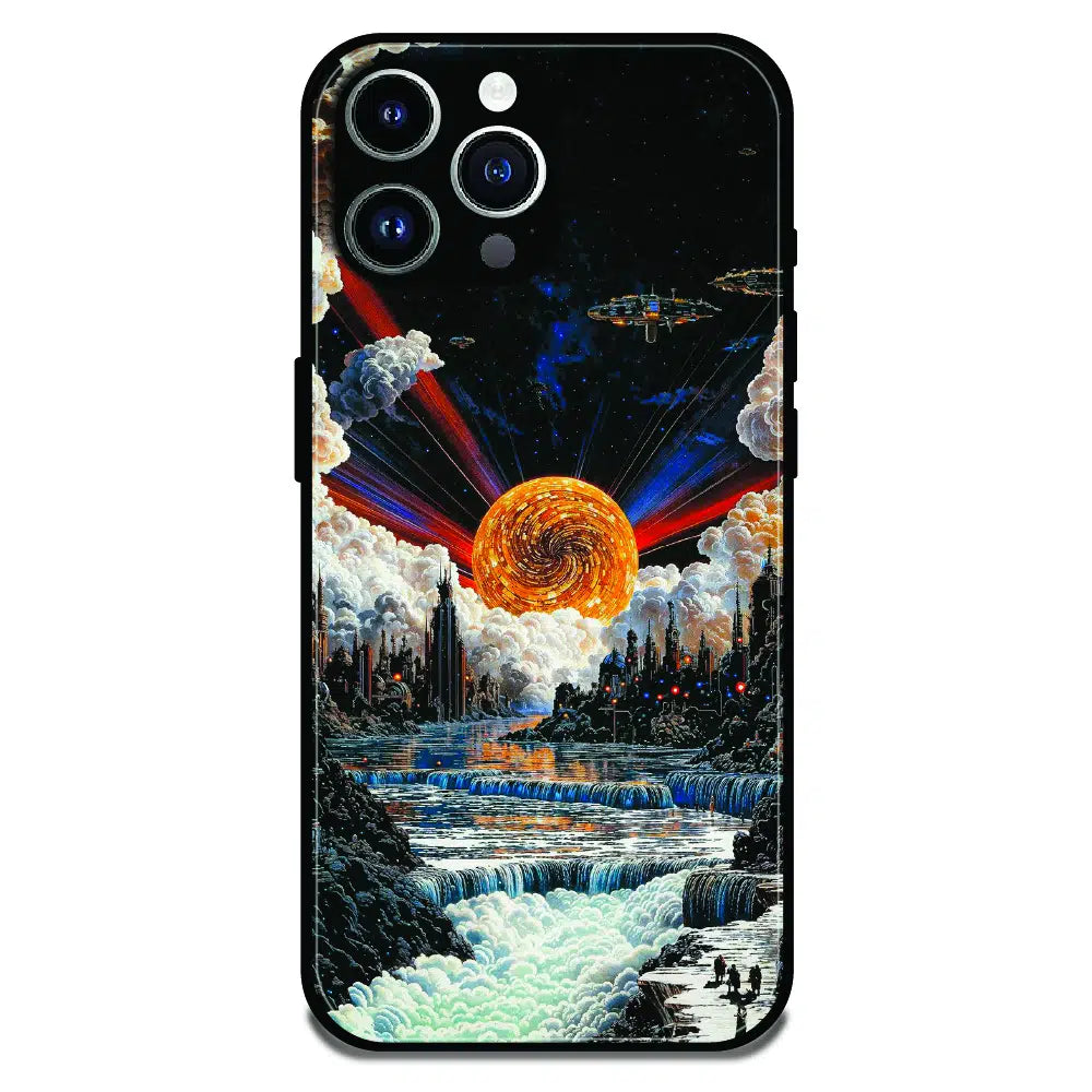 Cosmic Fantasy Sun Landscape - Glossy Metal Silicone Case For Apple iPhone 14 Pro Max