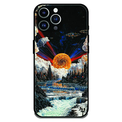 Cosmic Fantasy Sun Landscape - Glossy Metal Silicone Case For Apple iPhone 14 Pro Max