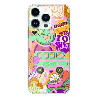 Good Vibes Retro Travel Art - Printed Silicone Case For Apple iPhone 14 Pro Max
